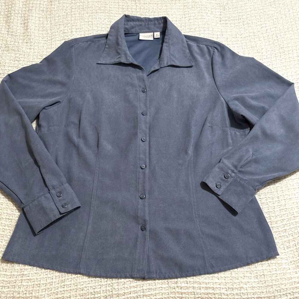 Sonoma Life + Style Button Front Shirt XL Blue Faux Suede Soft Touch Blouse